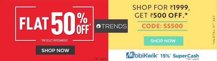 India Desire : Reliancetrends Clothing Offer: Flat 50% Off On Clothing + Extra Rs 500 Off On Order Above Rs 1499